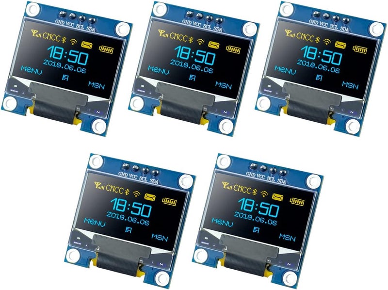 Hosyond 5 قطع وحدة عرض OLED I2C IIC بحجم 0.96 بوصة 12864 128x64 بكسل SSD1306 شاشة OLED صغيرة ذات إضاءة ذاتية متوافقة مع Arduino Raspberry Pi (أزرق وأصفر) - Image 1